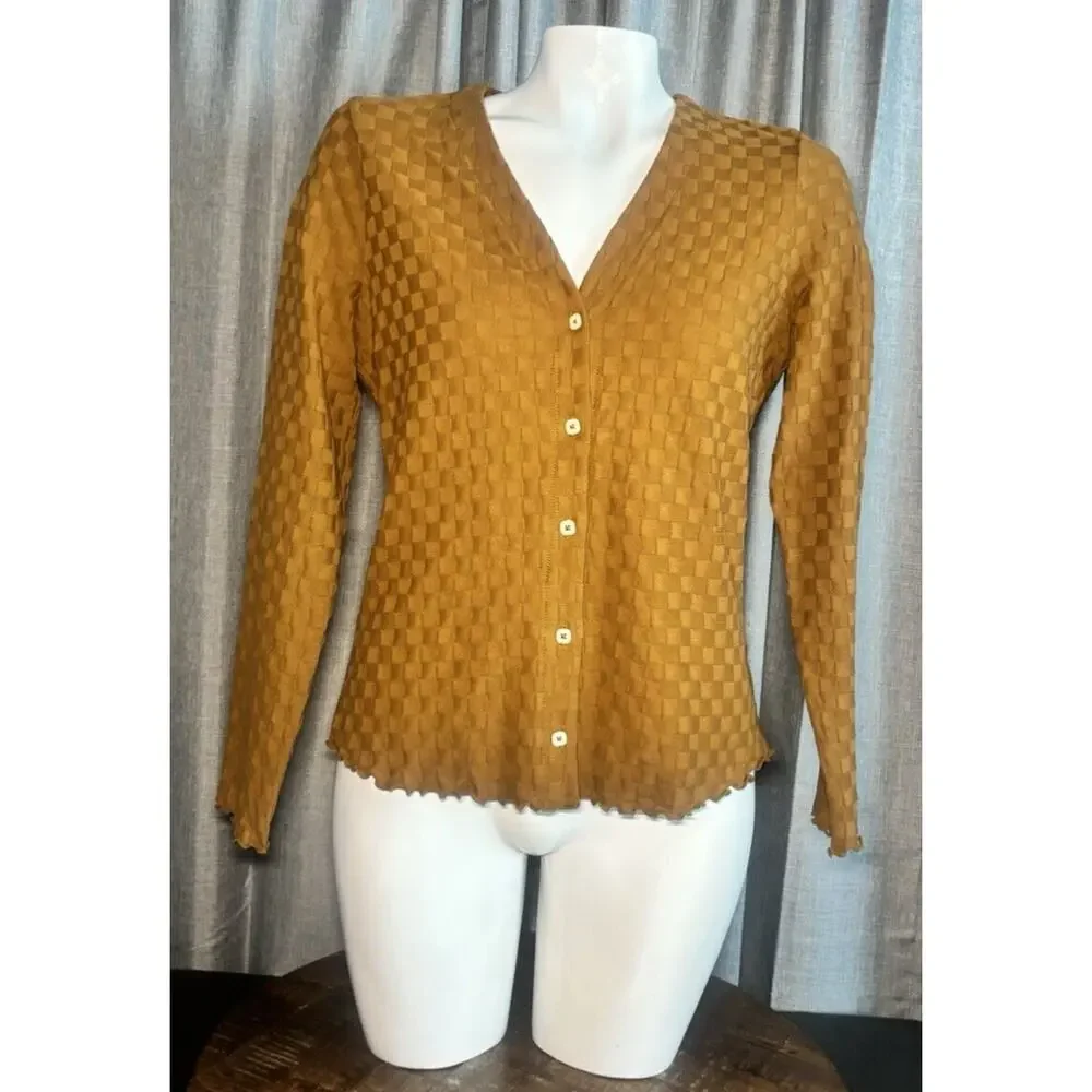 Madewell NWT V-Neck Brown Checkerboard Jacquard Cardigan Size small